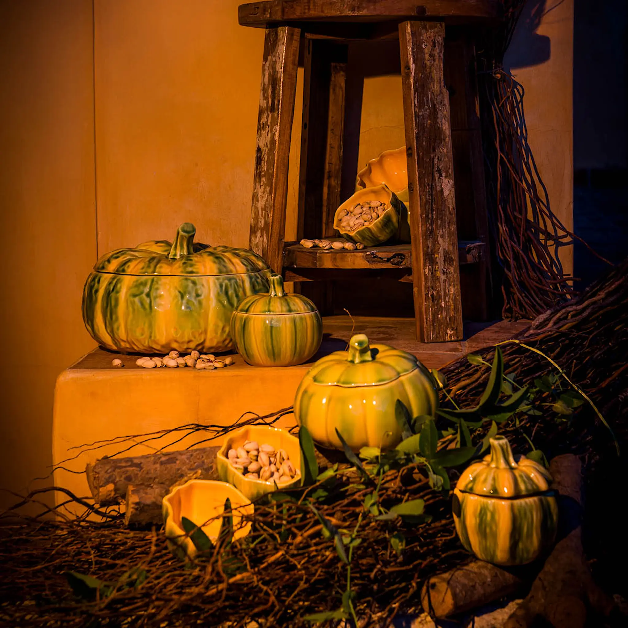 Bordallo Pinheiro Pumpkin terrin 4,3 L pumpa orange/grön