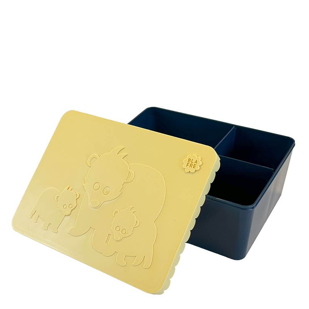 Blafre Björn matlåda plast tre fack 14x19 cm ljusgul/marinblå