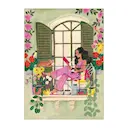 Caroline Bonne Müller poster 50x70 cm woman reads on balcony with cats
