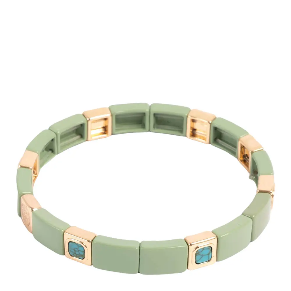Enamel Tiles Stone Line armbånd grønn/gull