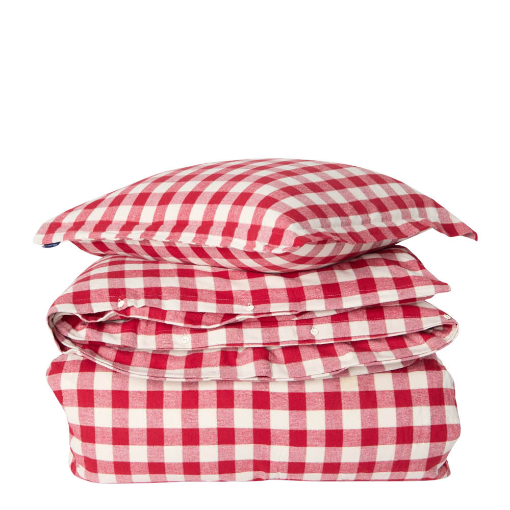 Lexington Påslakanset flanell 150x210 cm rutig röd/ljusbeige