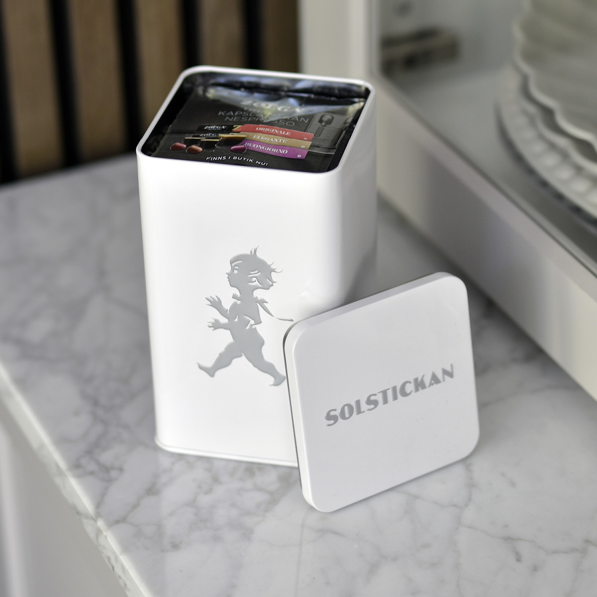 SOLSTICKAN Oppbevaringsboks firkantet 9x9 cm hvit