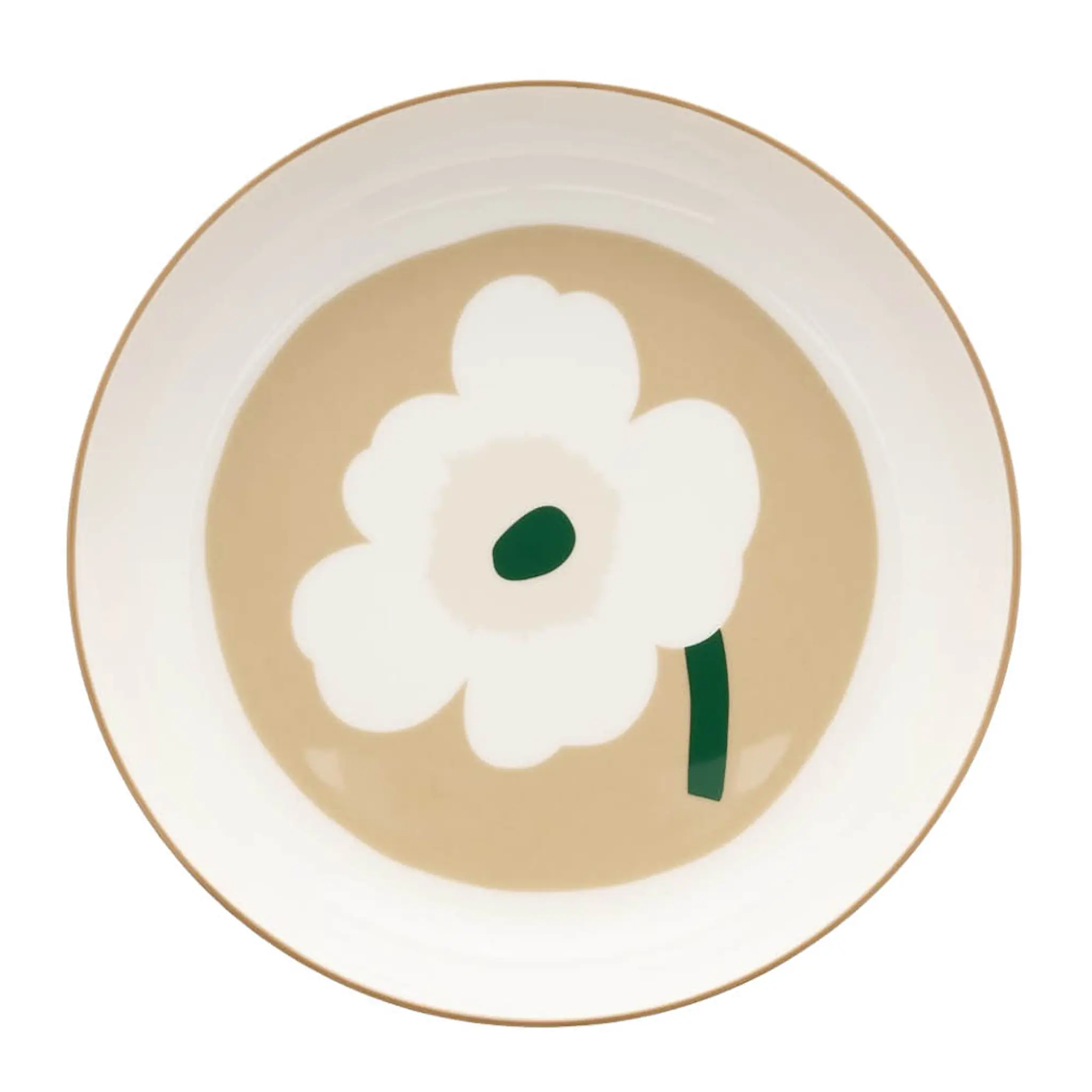 Marimekko Oiva Unikko djup tallrik 21 cm vit/beige/grön