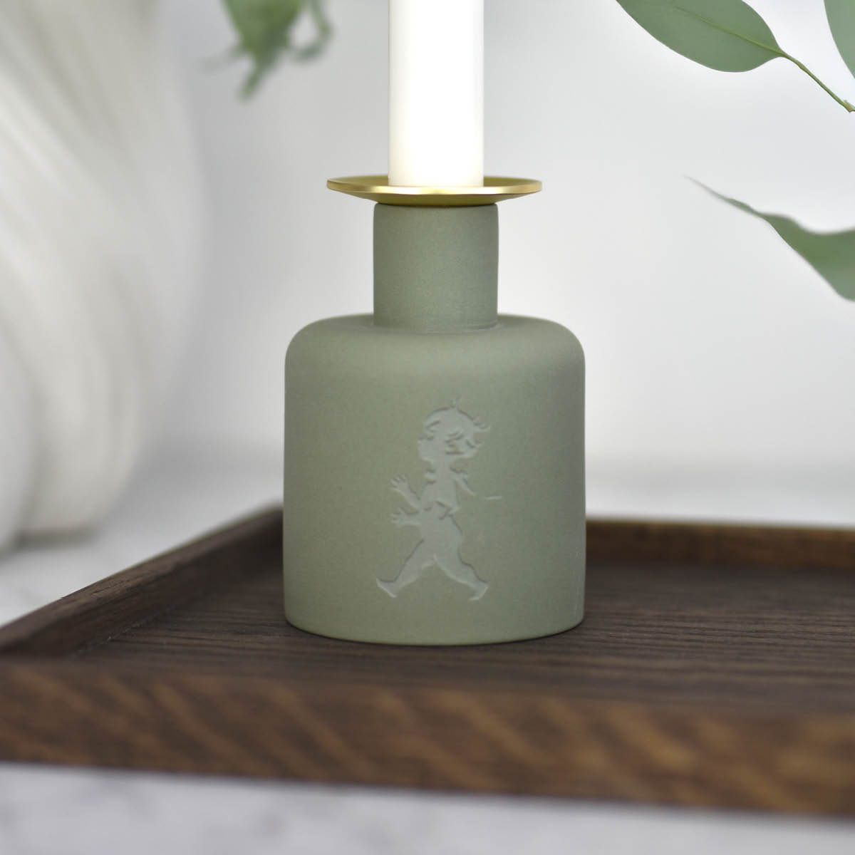 SOLSTICKAN Keramisk lysestake 10×7 cm grønn