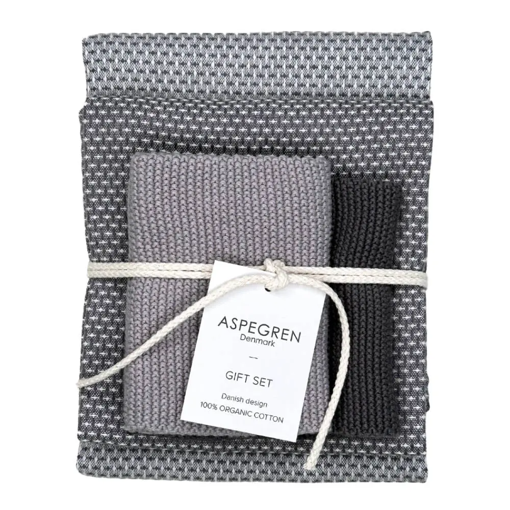 Gavesett med 2 kjøkkenhåndkle & 2 oppvaskkluter granite