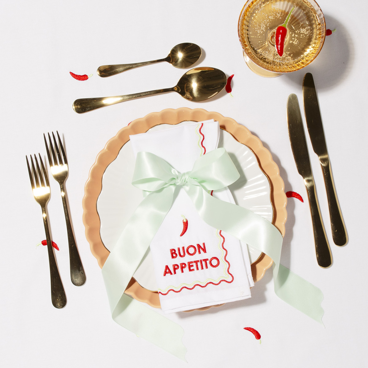 Vondels Summer Party servett 45 cm 2-pack BUON APPETITO white