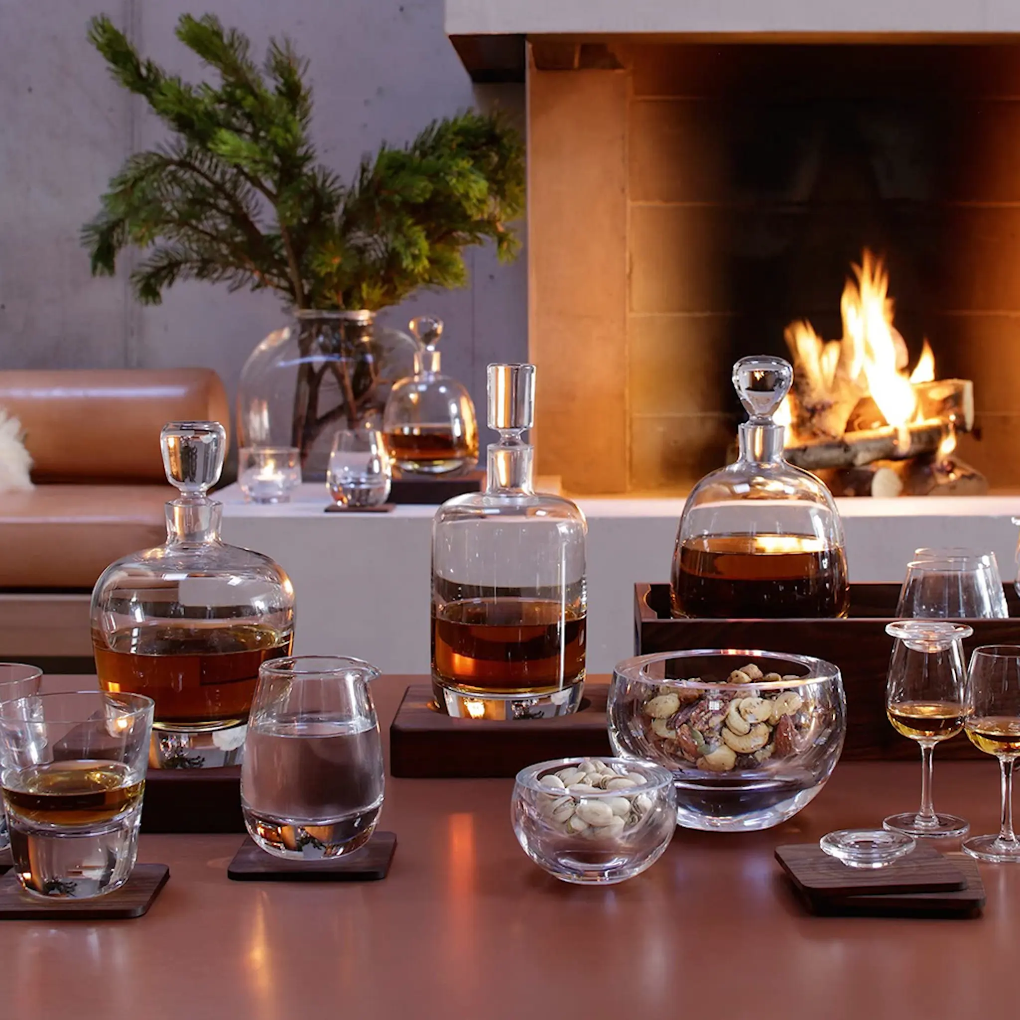LSA International Whisky Tumbler 25 cl / Underlägg Valnöt 2-pack