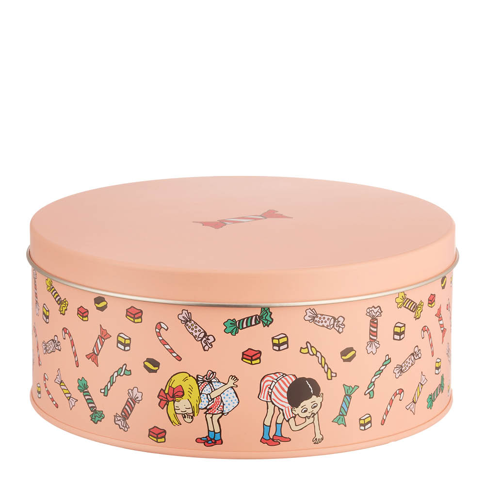 Muurla Pippi plåtburk / kakburk 15 cm Godis rosa