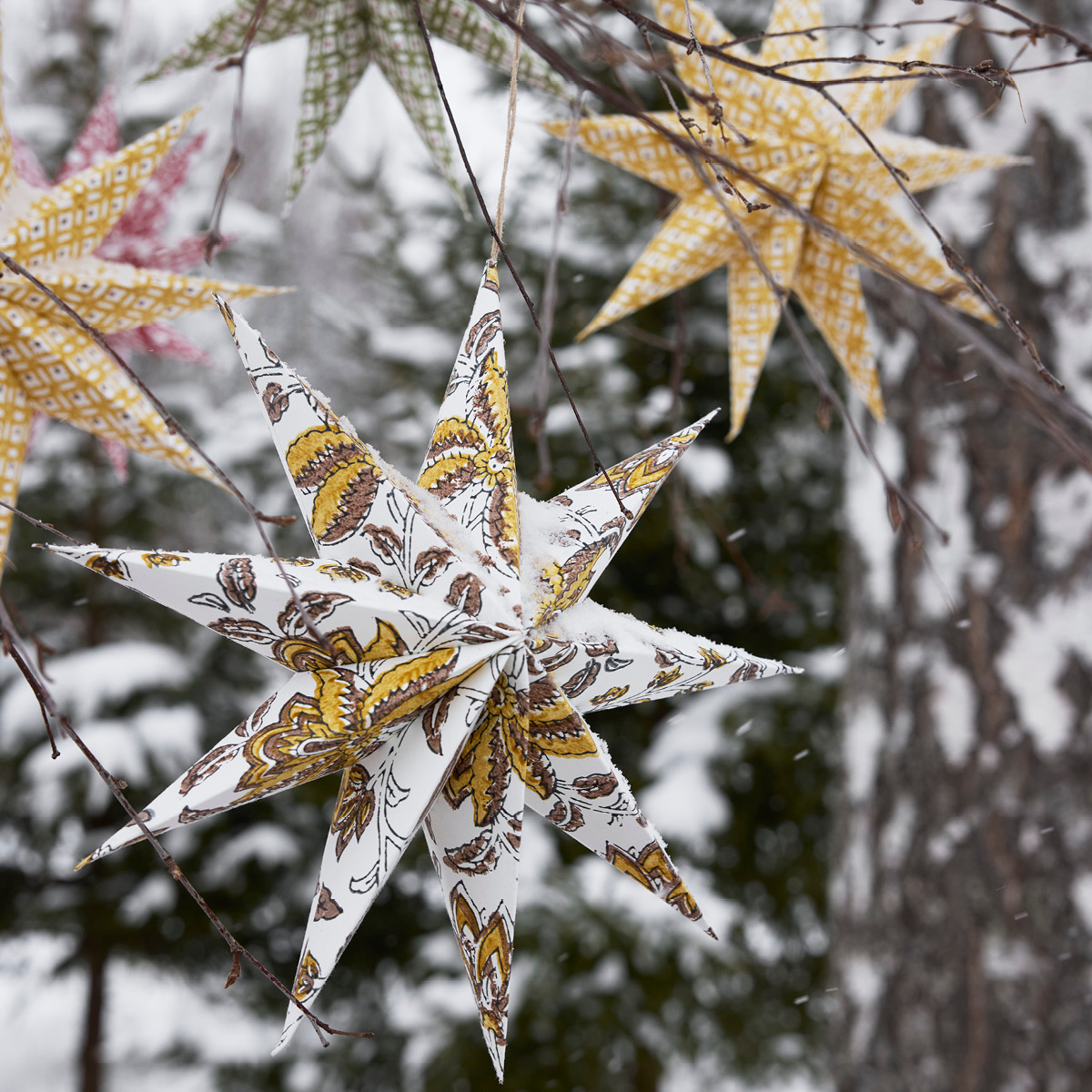 Chamois Adventsstjärnor med olika mönster 3-pack ockra