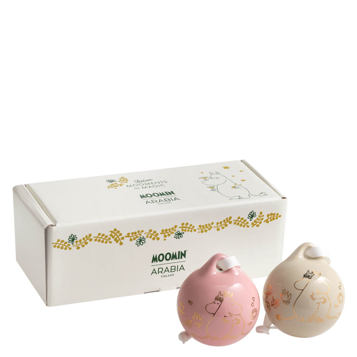 Moomin Arabia Mummi julekule 5 cm 2 stk Kjærlighetsgave gull