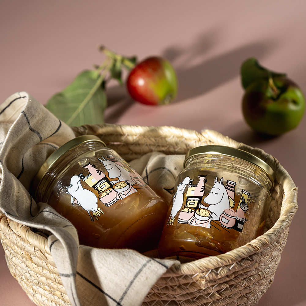 Muurla Mumin glasburk med 4 klistermärken 0,3 L sylt klar