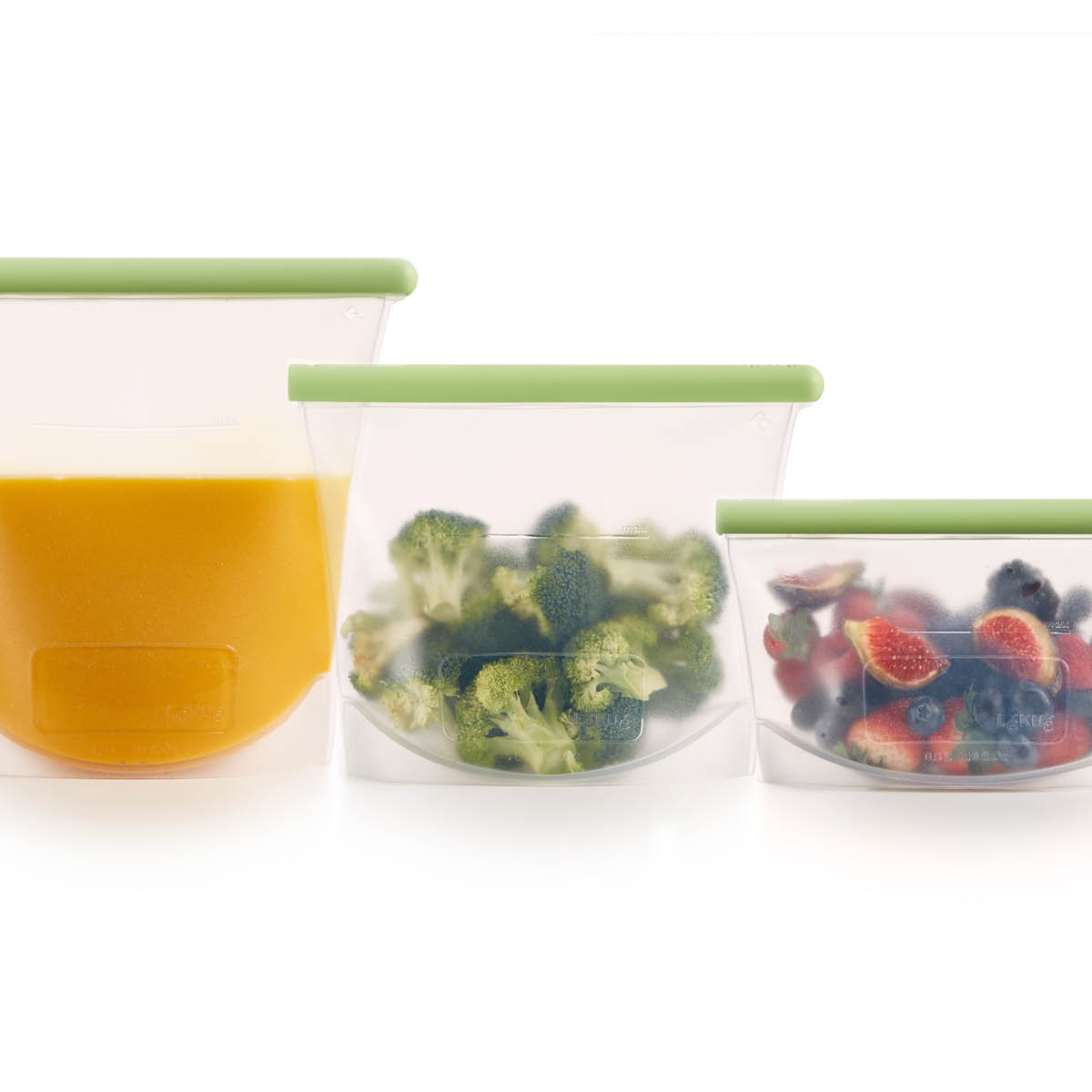 Lékué Återanvändbar silikonpåse 3 delar 0,5/1/1,5 L grön