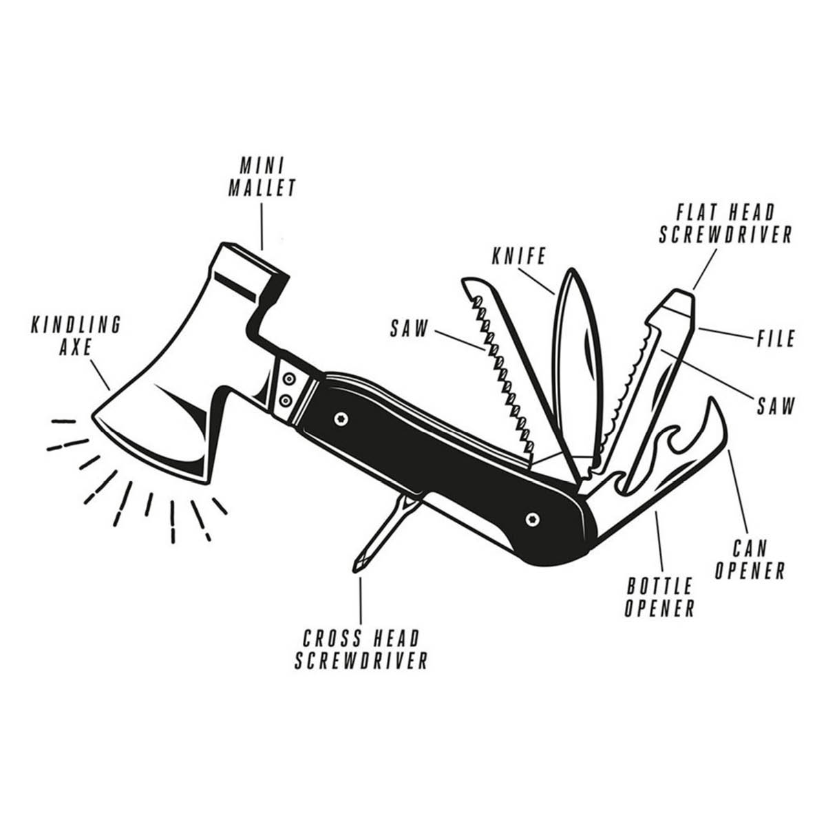 Gentlemen's Hardware Multiverktyg 10-i-1 yxa med trähandtag