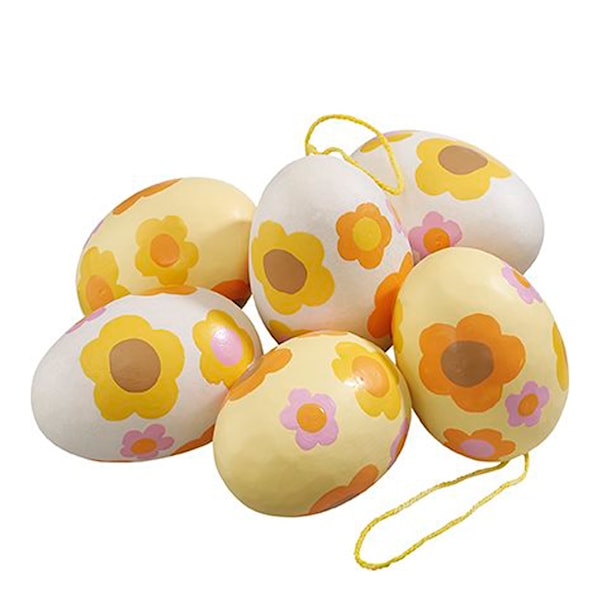 Flower Power Dekorägg 6 cm 6-pack Vit/Gul
