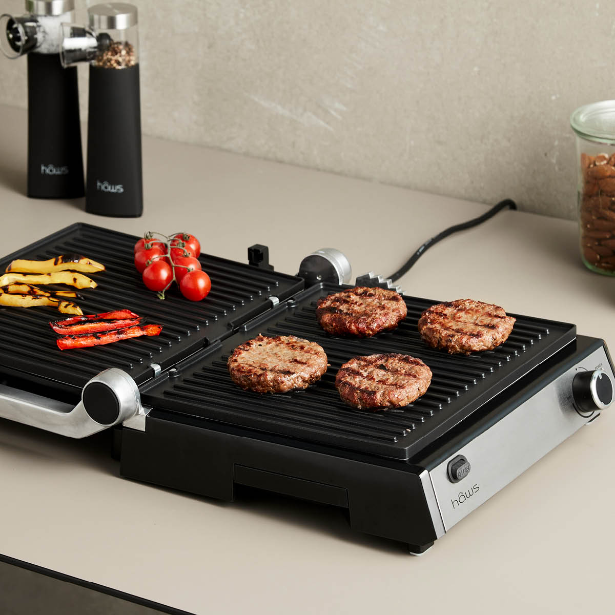 Haws Møn Proff bord/paninigrill 2000W rustfritt stål/svart