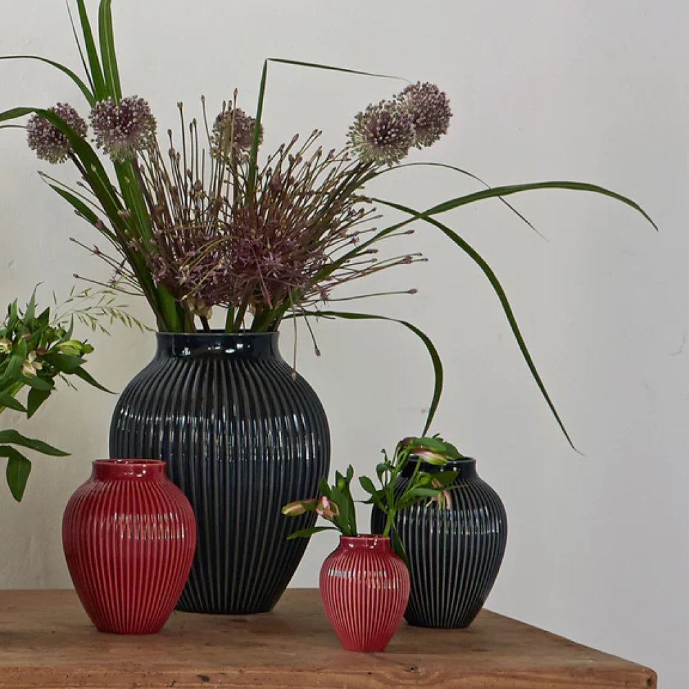 Knabstrup Keramik Vase riller 35 cm svart
