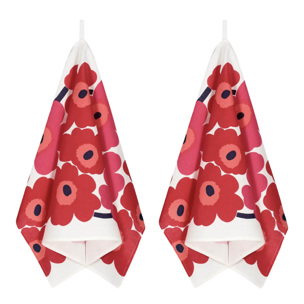 Marimekko - Unikko Keittiöpyyhe 47x70 cm 2 kpl Valkoinen/Punainen