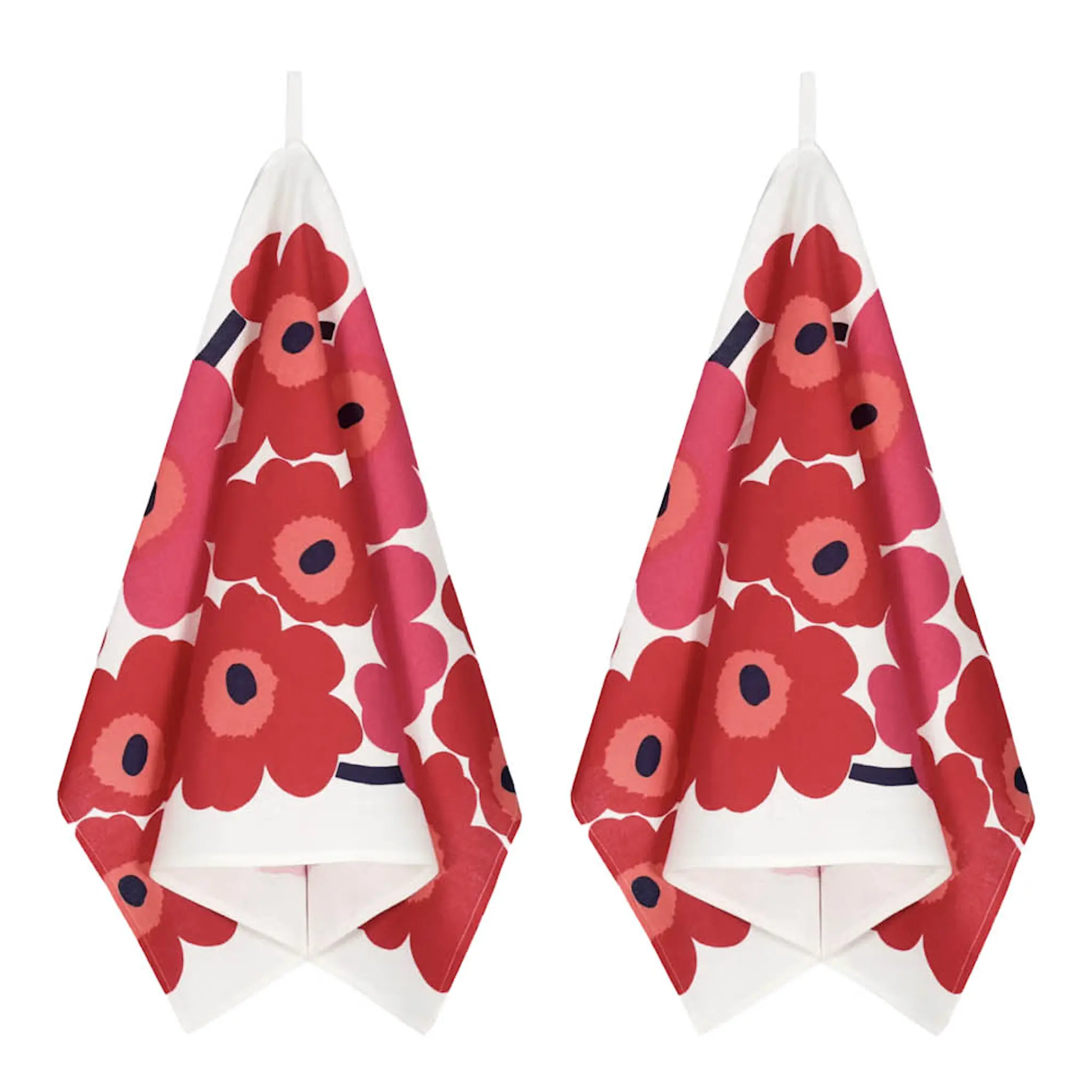 Marimekko Unikko Keittiöpyyhe 47x70 cm 2 kpl Valkoinen/Punainen