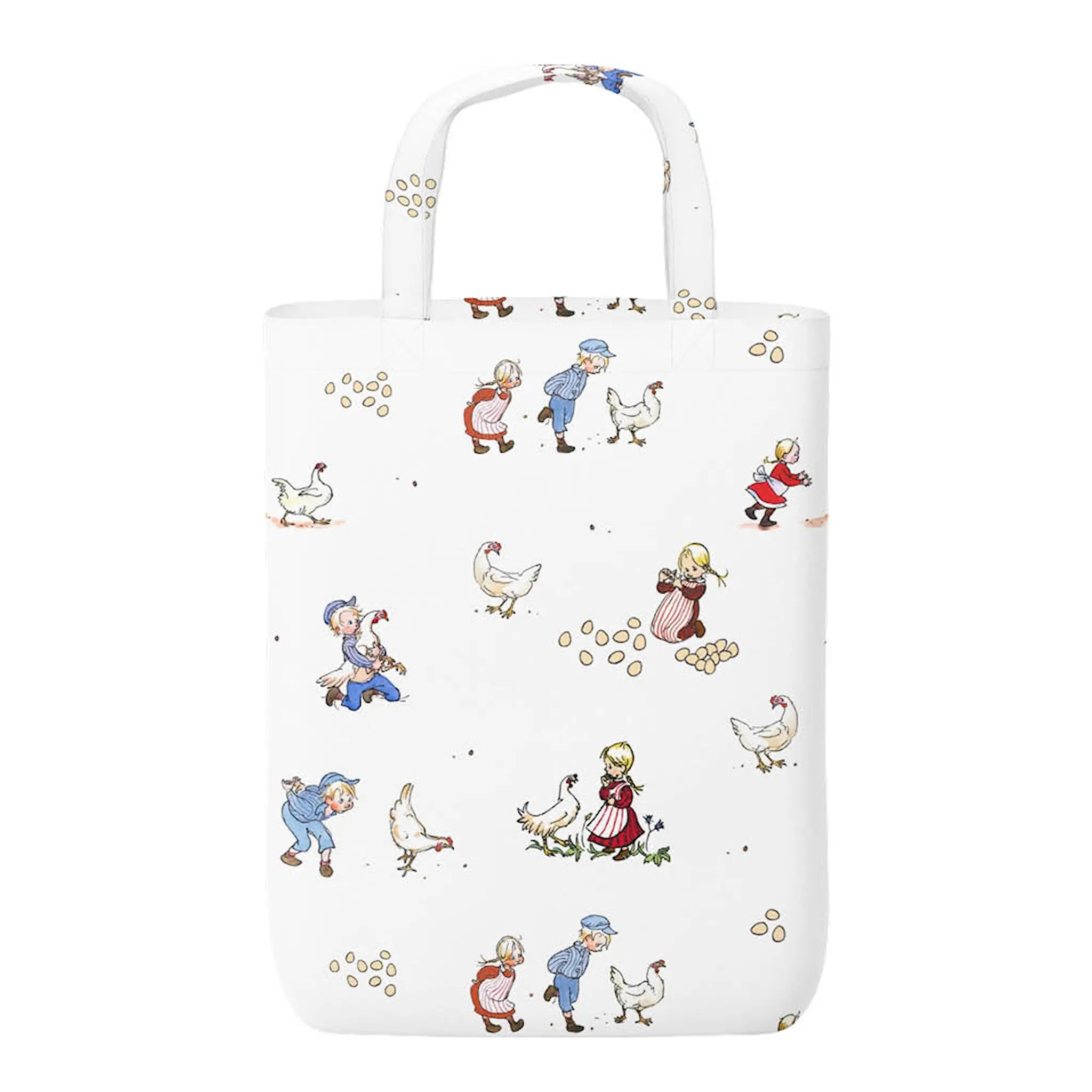 Arvidssons Emil & Ida i hönsgården tygkasse 17x20 cm offwhite