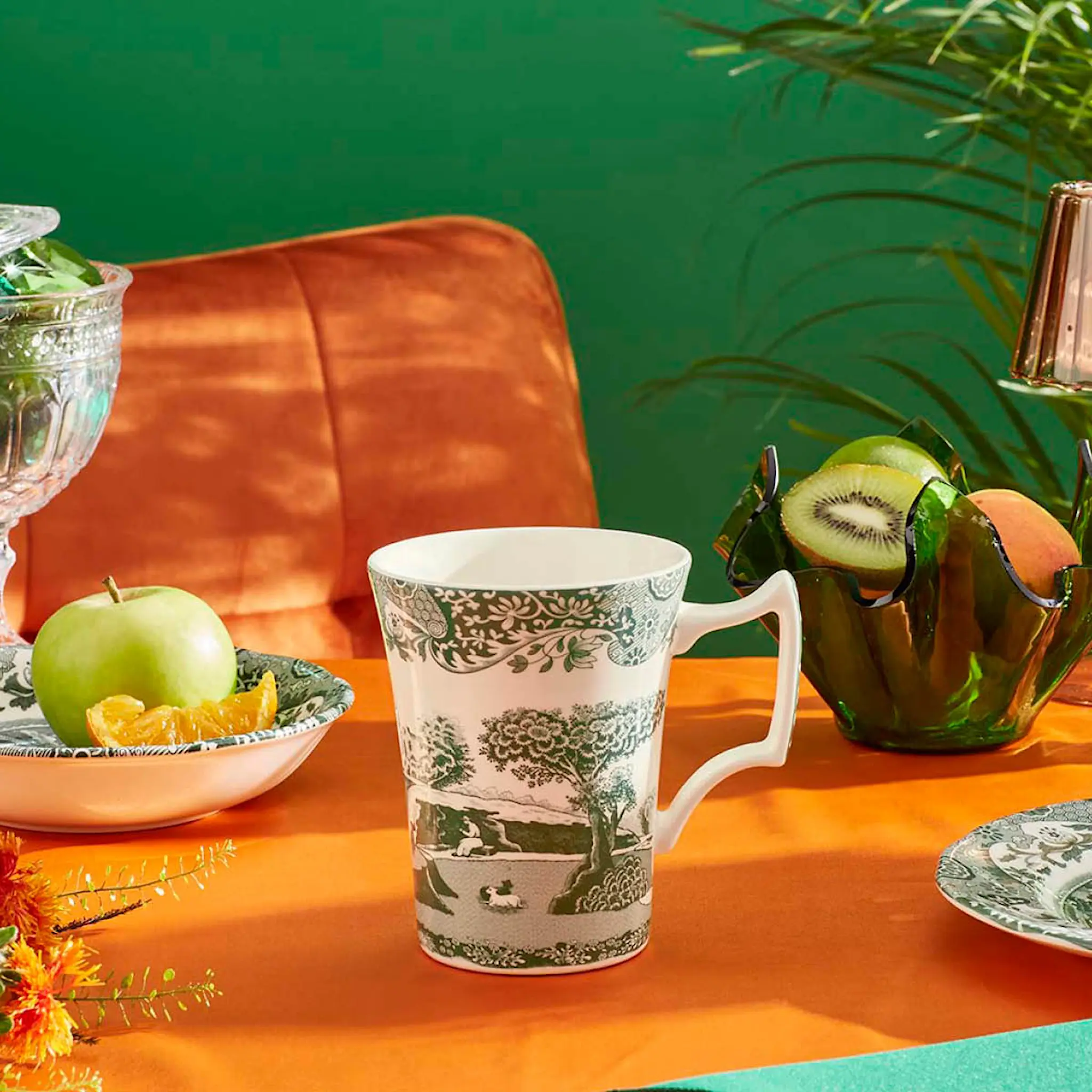 Spode Heritage Green Italian tekopp med fat 20 cl grön/vit