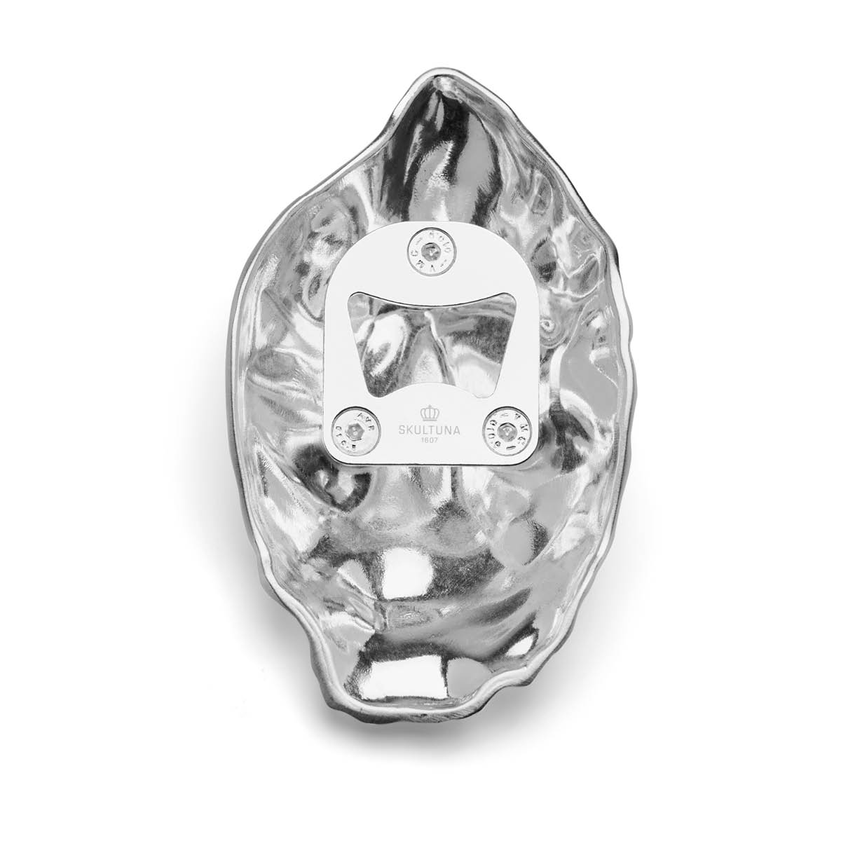 Skultuna Oyster Objects flasköppnare 6x4 cm försilvrad mässing