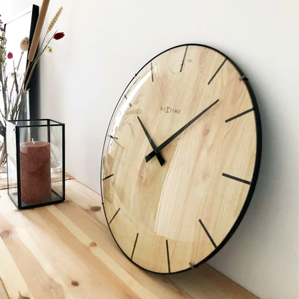 NeXtime Edge Wood Dome Väggklocka 35 cm Ljusbrun