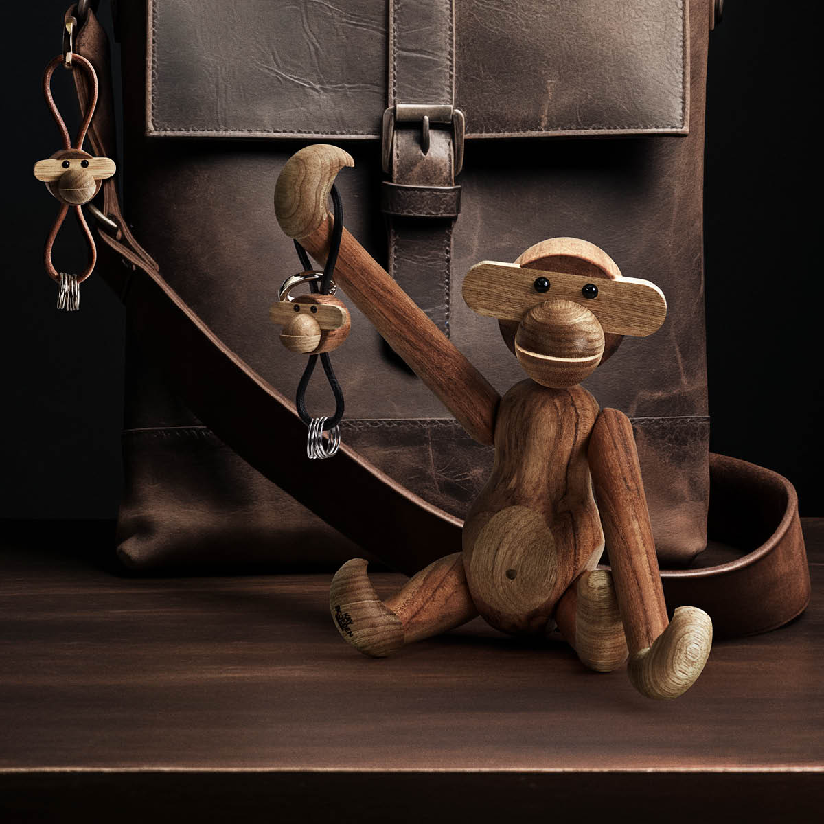 Kay Bojesen Denmark Ape nøkkelring 3 cm sølv/svart/teak/limba