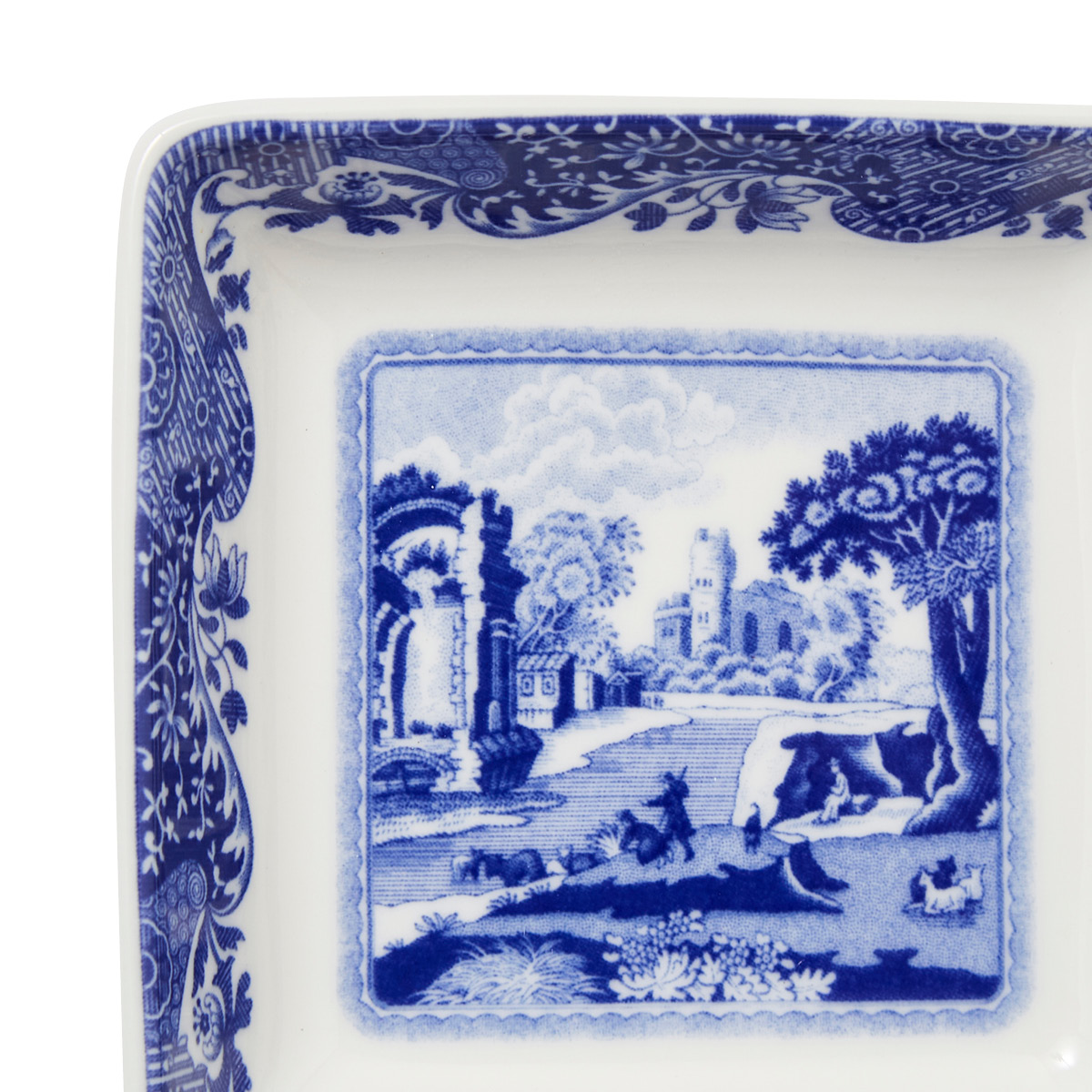 Spode Blue Italian tallerken firkantet 7,5 cm 4 stk blå/hvit