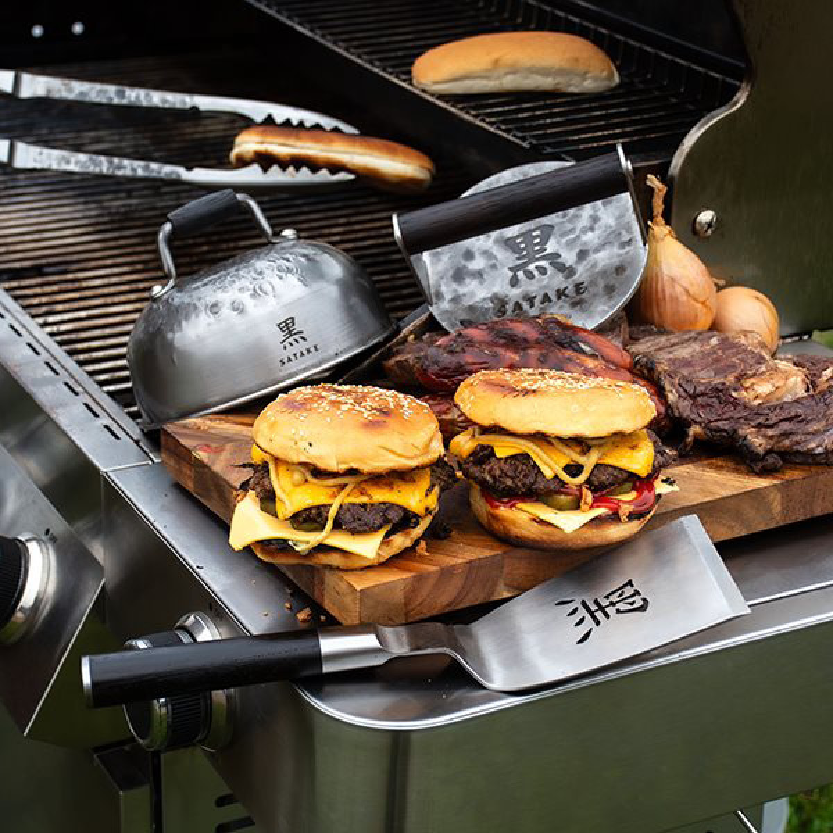 Satake Kuro smash set hamburgerpress 3 delar brun/rostfri