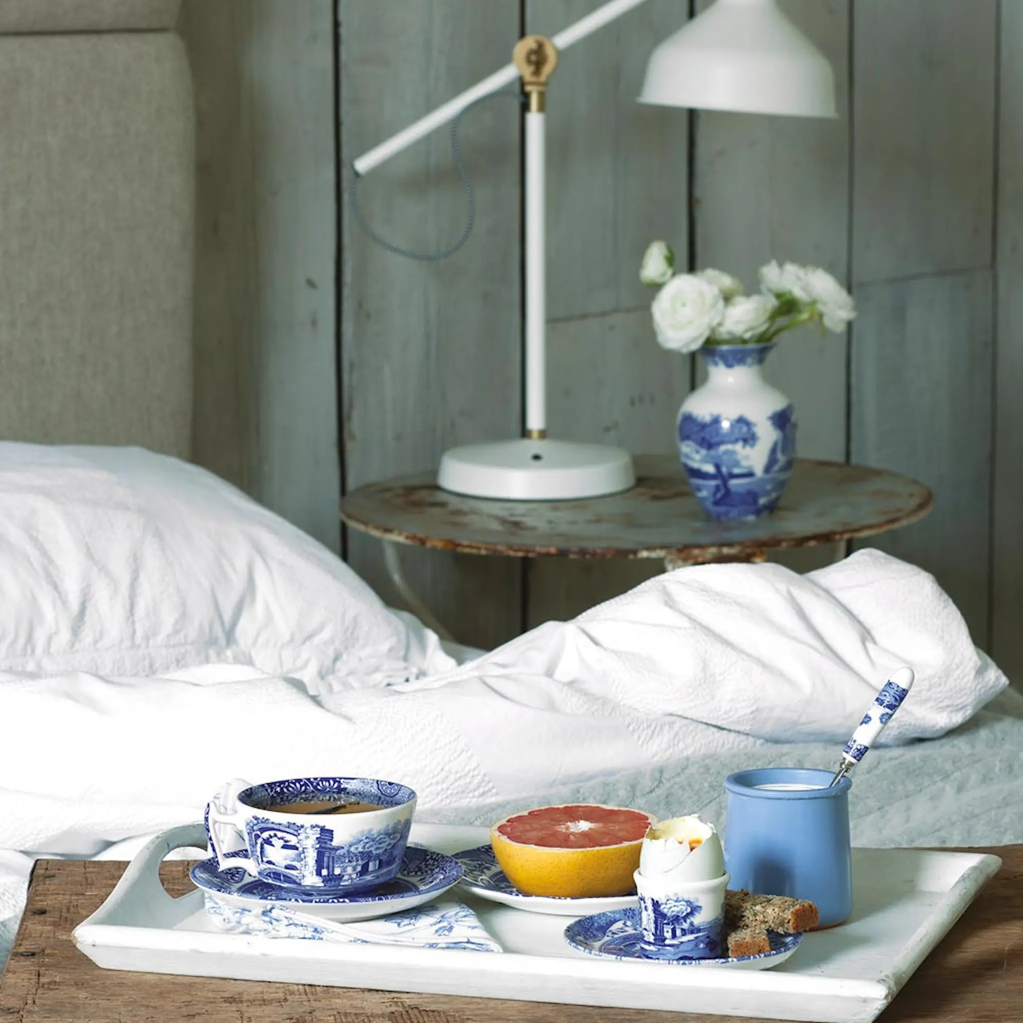 Spode Blue Italian stor kopp med fat 56 cl blå/vit