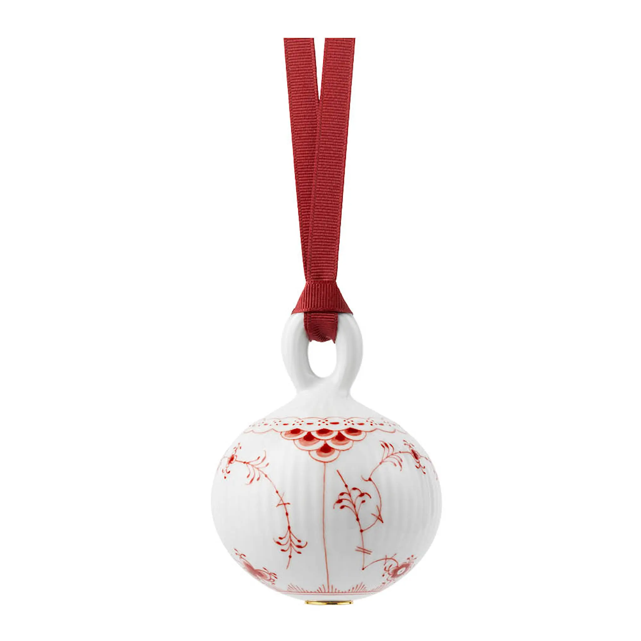 Royal Copenhagen Rød Musselmalt Halvblonde julekule 9,5 cm
