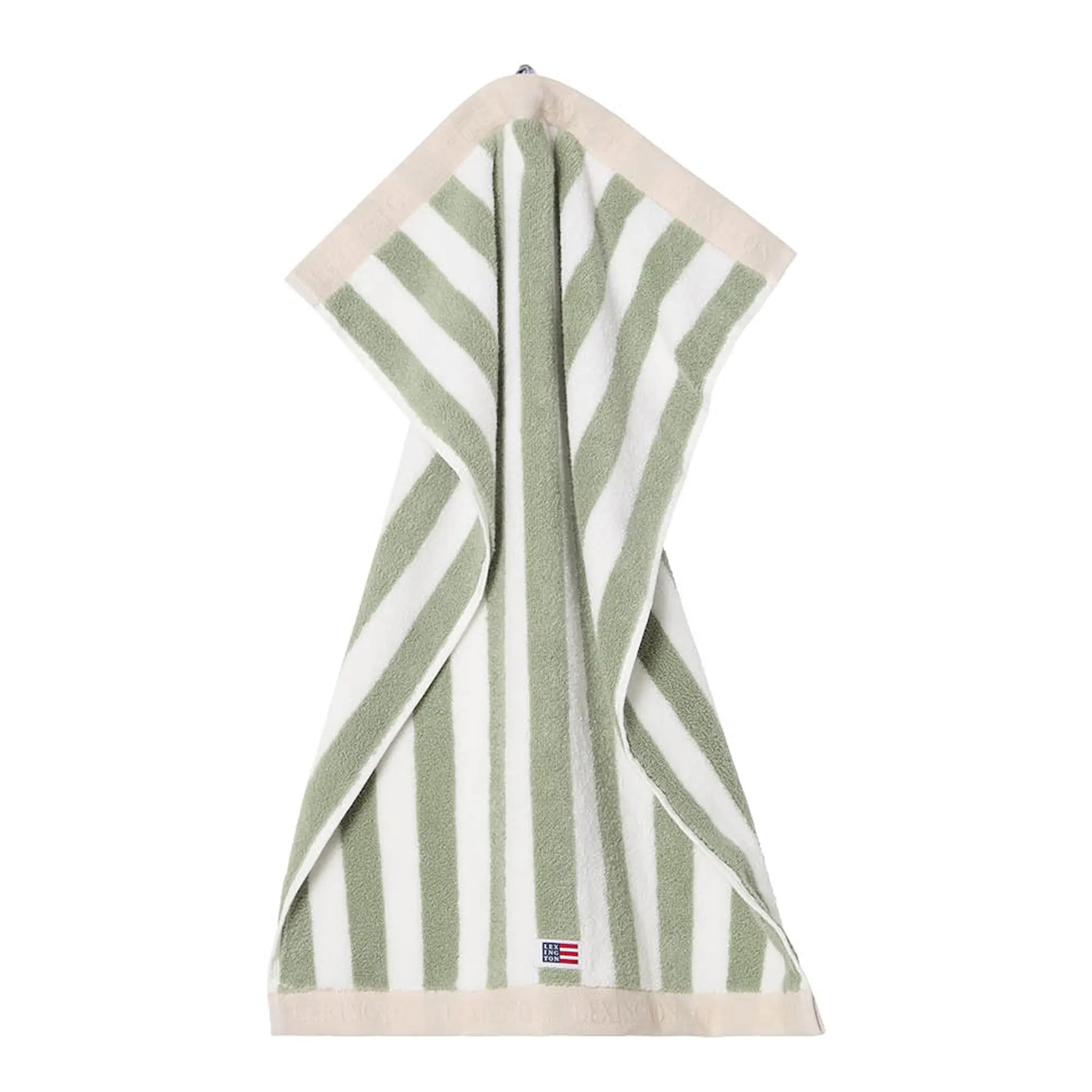 Lexington Handduk blockrandig 100x150 cm vintagegrön/vit/månstråle