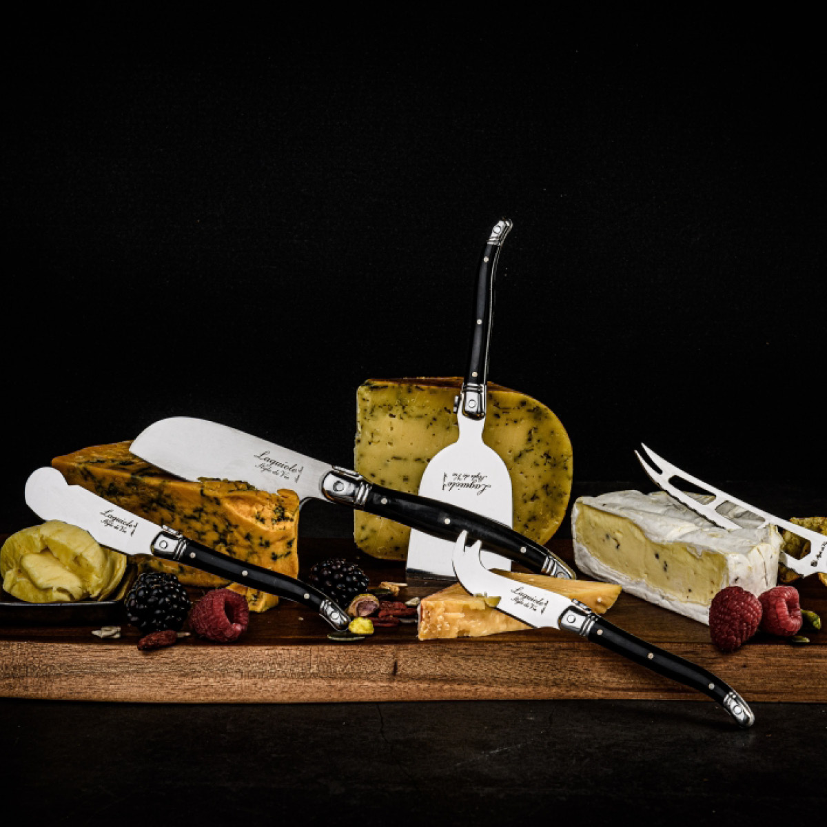 Laguiole Style de Vie Ostekniver og skjærebrett 6 deler svart
