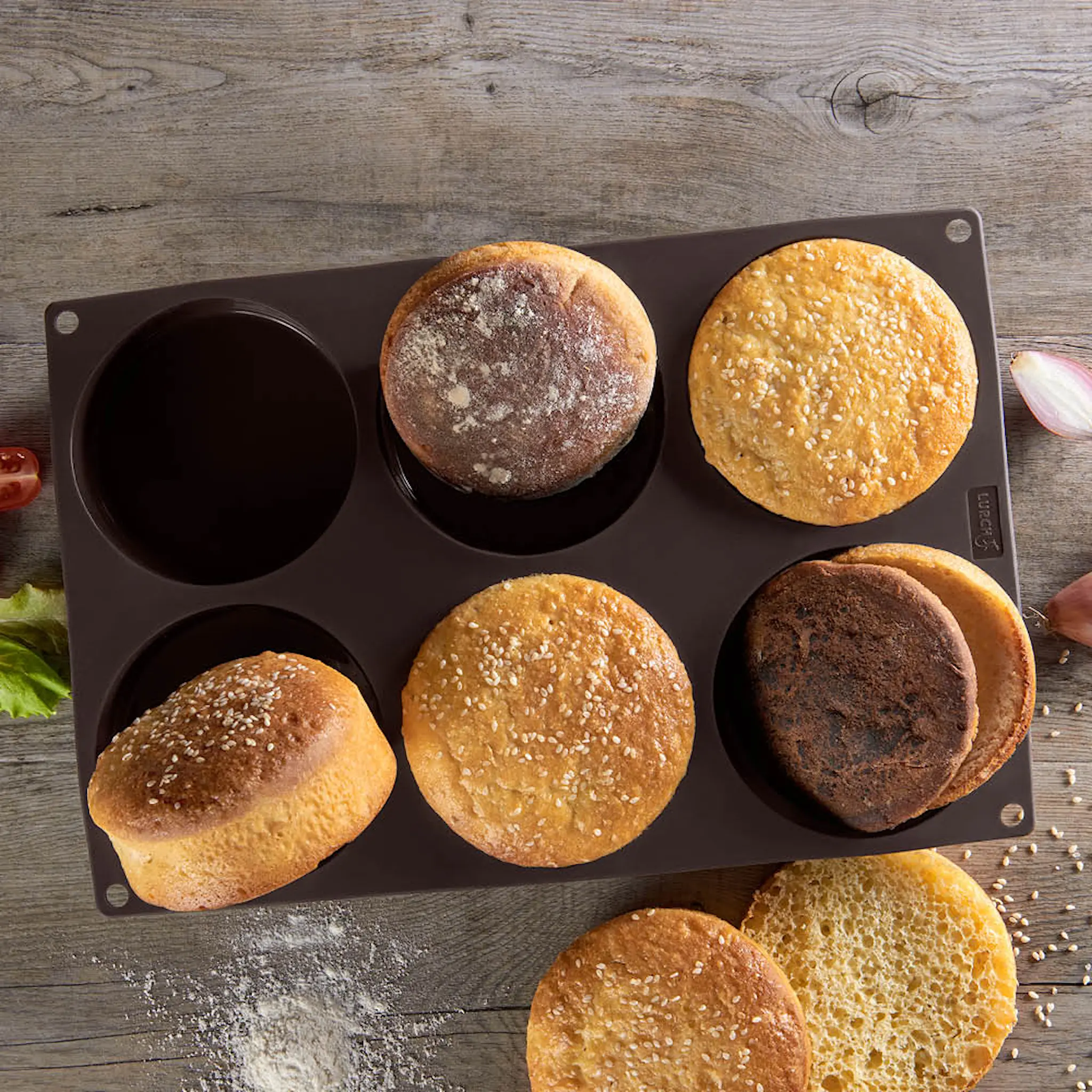 Lurch Flexiform BurgerBun bakform för 6-pack hamburgerbröd à 10 cm