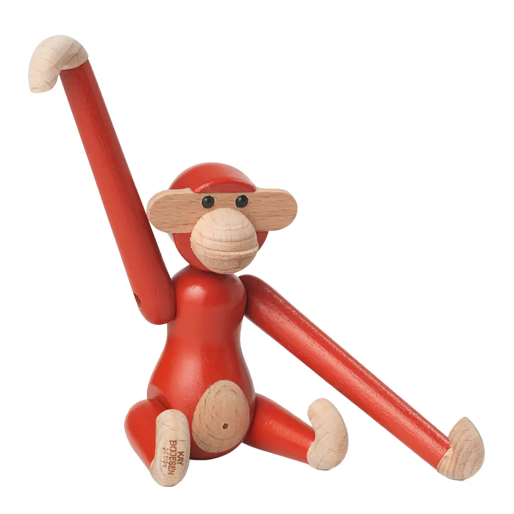 Puinen Apina 9,5 cm Vintage Punainen