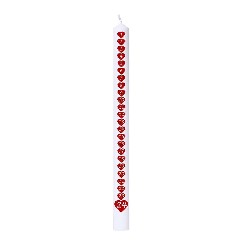 Liljeholmens Wasa kalenderlys 1-24 3x39 cm røde hjerter