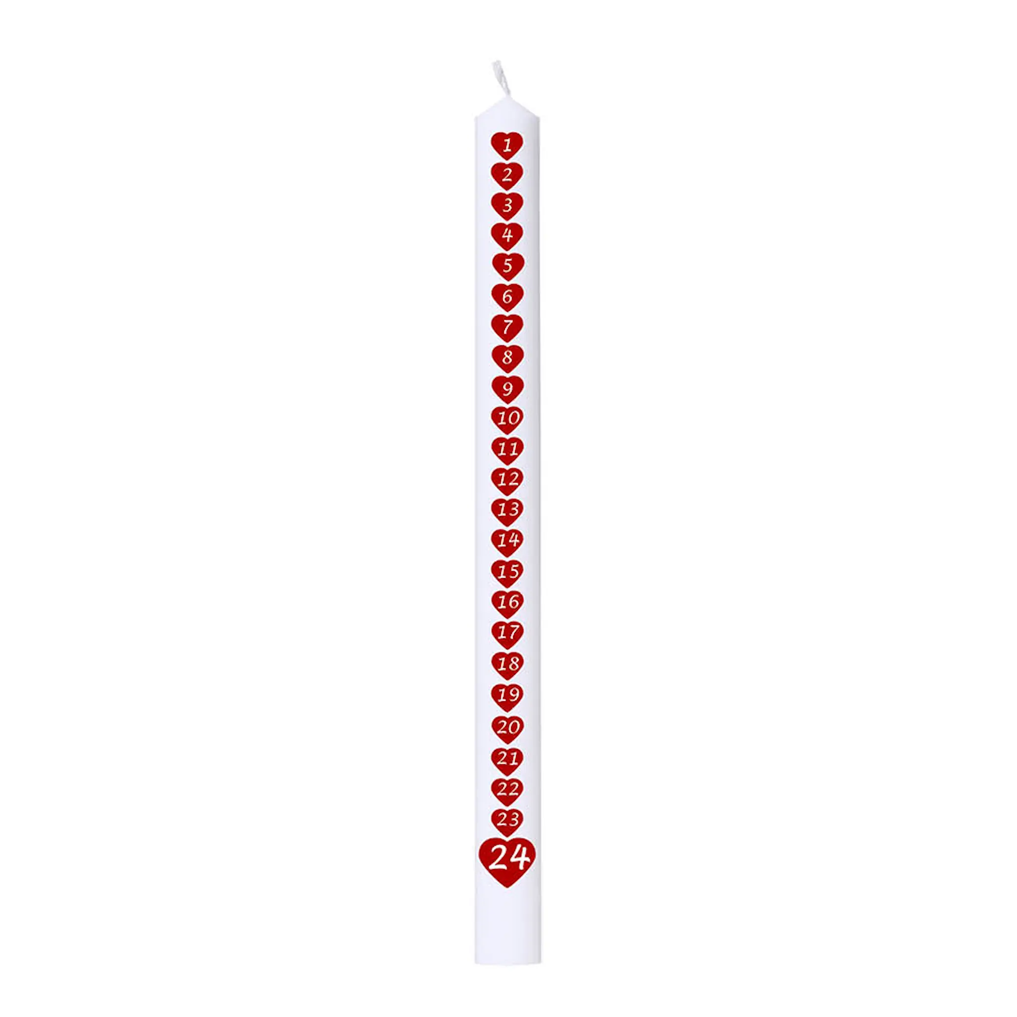 Liljeholmens Wasa kalenderlys 1-24 3x39 cm røde hjerter