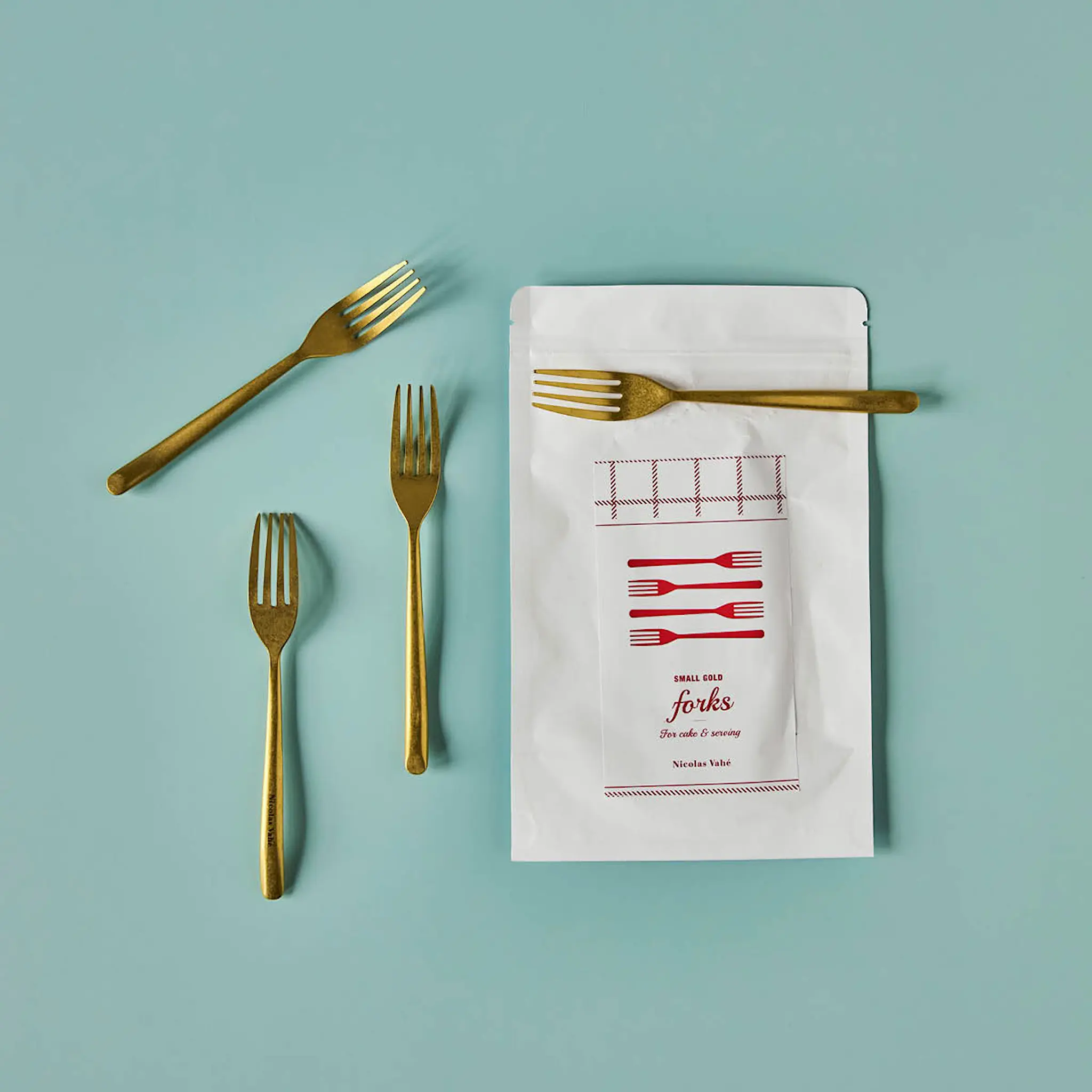 Nicolas Vahé Tårtgaffel 15 cm 4-pack antik guldfinish