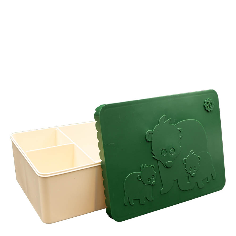 Blafre Björn matlåda plast tre fack 14x19 cm mörkgrön/beige
