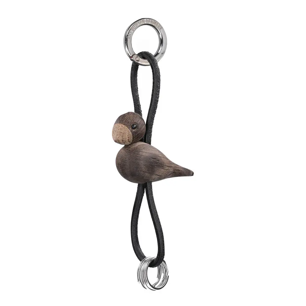 Fugl nøkkelring 6x45x3 cm sølv/svart/røkt eik