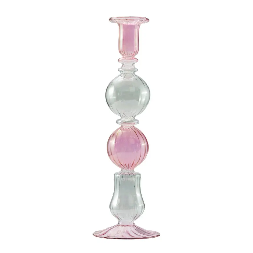 Illume Kynttilänjalka 25 cm Vaaleanpunainen/Vihreä