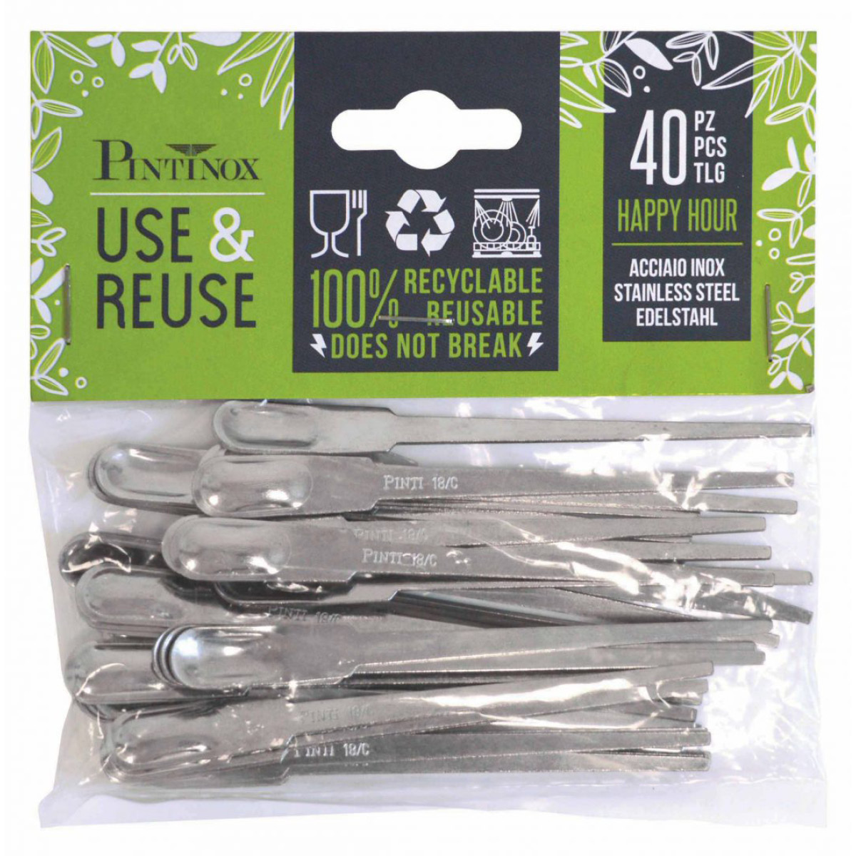 Pintinox Happy Hour Use & Reuse gaffel 10 cm 40-pack