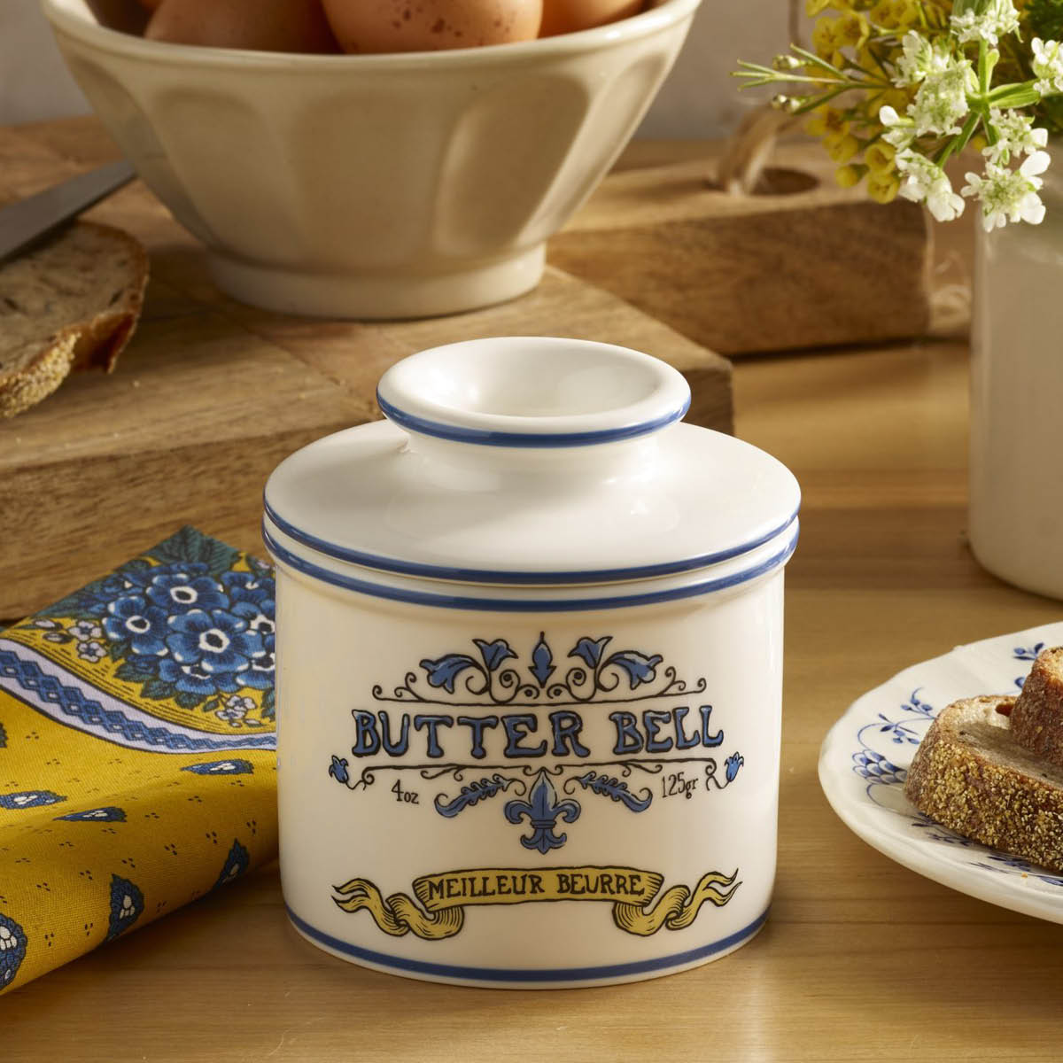 Butter Bell Crock Art Nouveau smørklokke blå