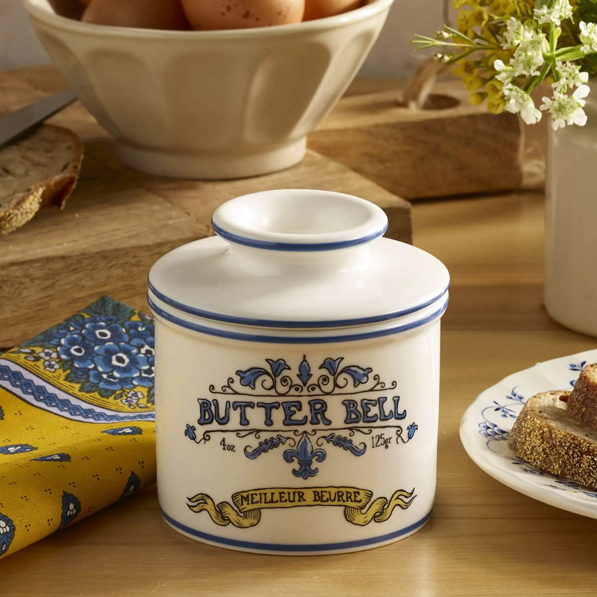 Butter Bell Crock Art Nouveau smørklokke blå