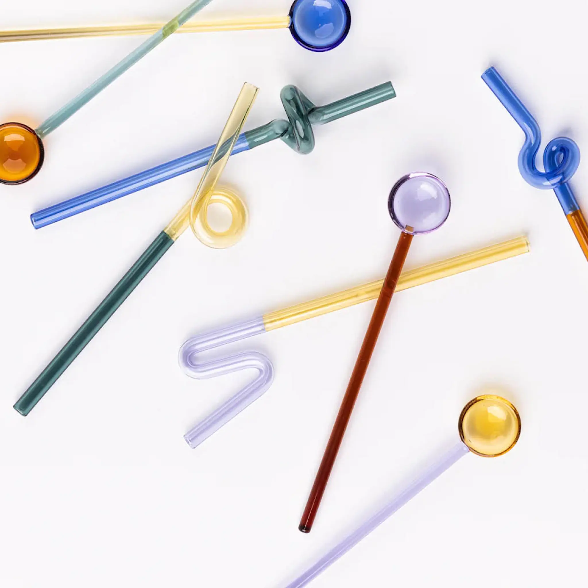 Tranquillo Rainbow sugrör i glas 19 cm 2-pack blå