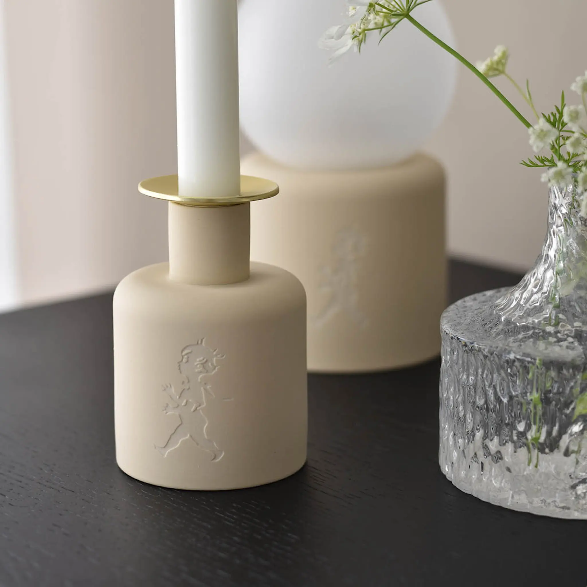 SOLSTICKAN Keramikljusstake 10×7 cm beige