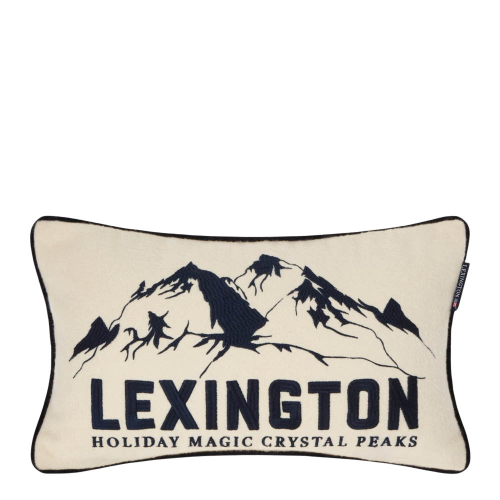 Lexington Prydnadskudde ullmix 50x30 cm Mountains logo vit/marinblå