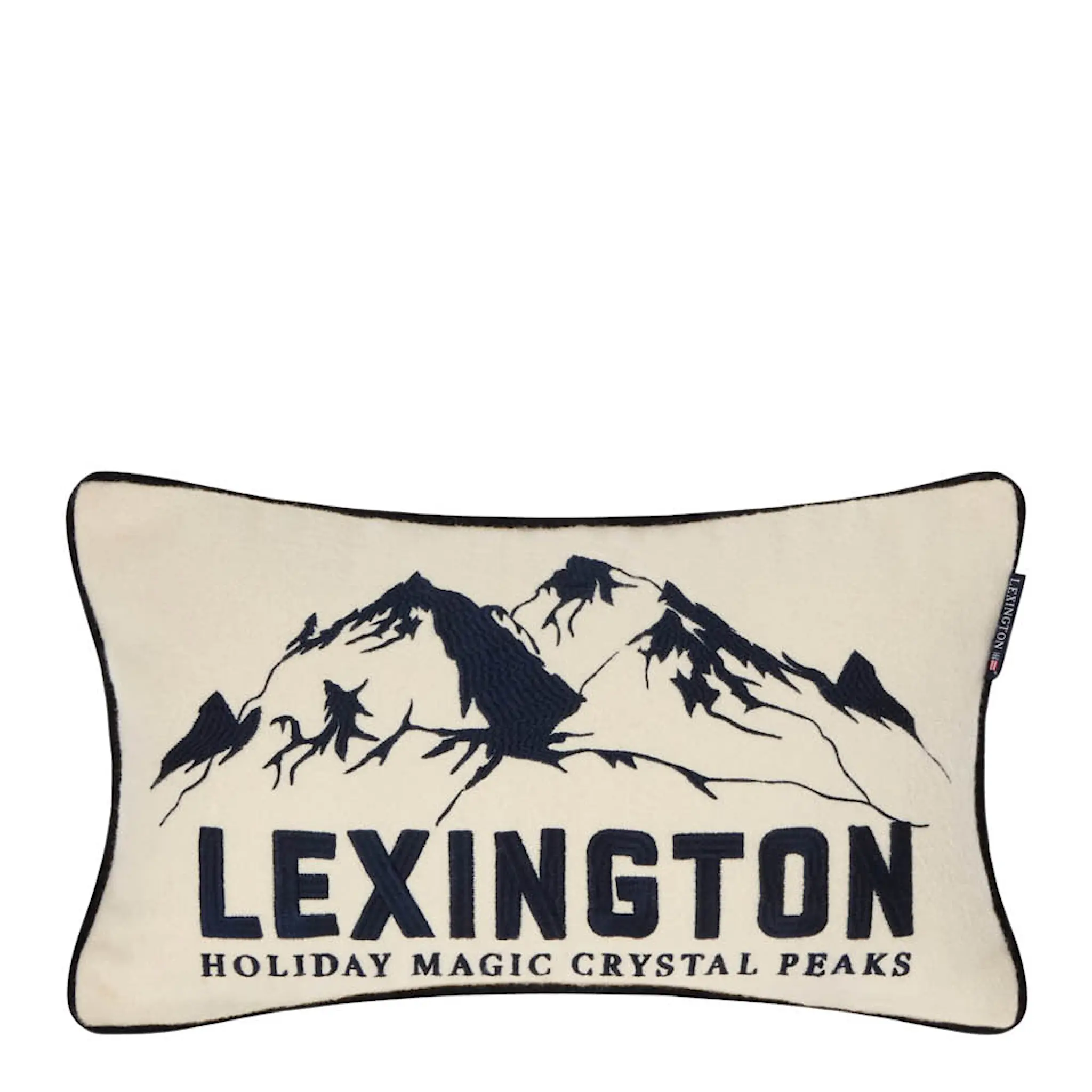 Lexington Prydnadskudde ullmix 50x30 cm Mountains logo vit/marinblå
