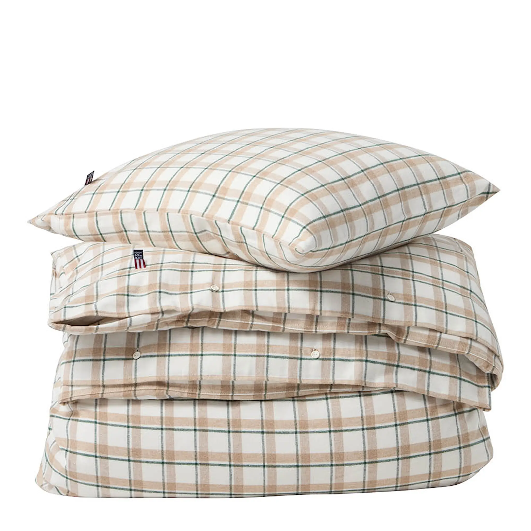 Lexington Påslakanset rutigt bomull/flanell 150x210 cm grön/beige/vit