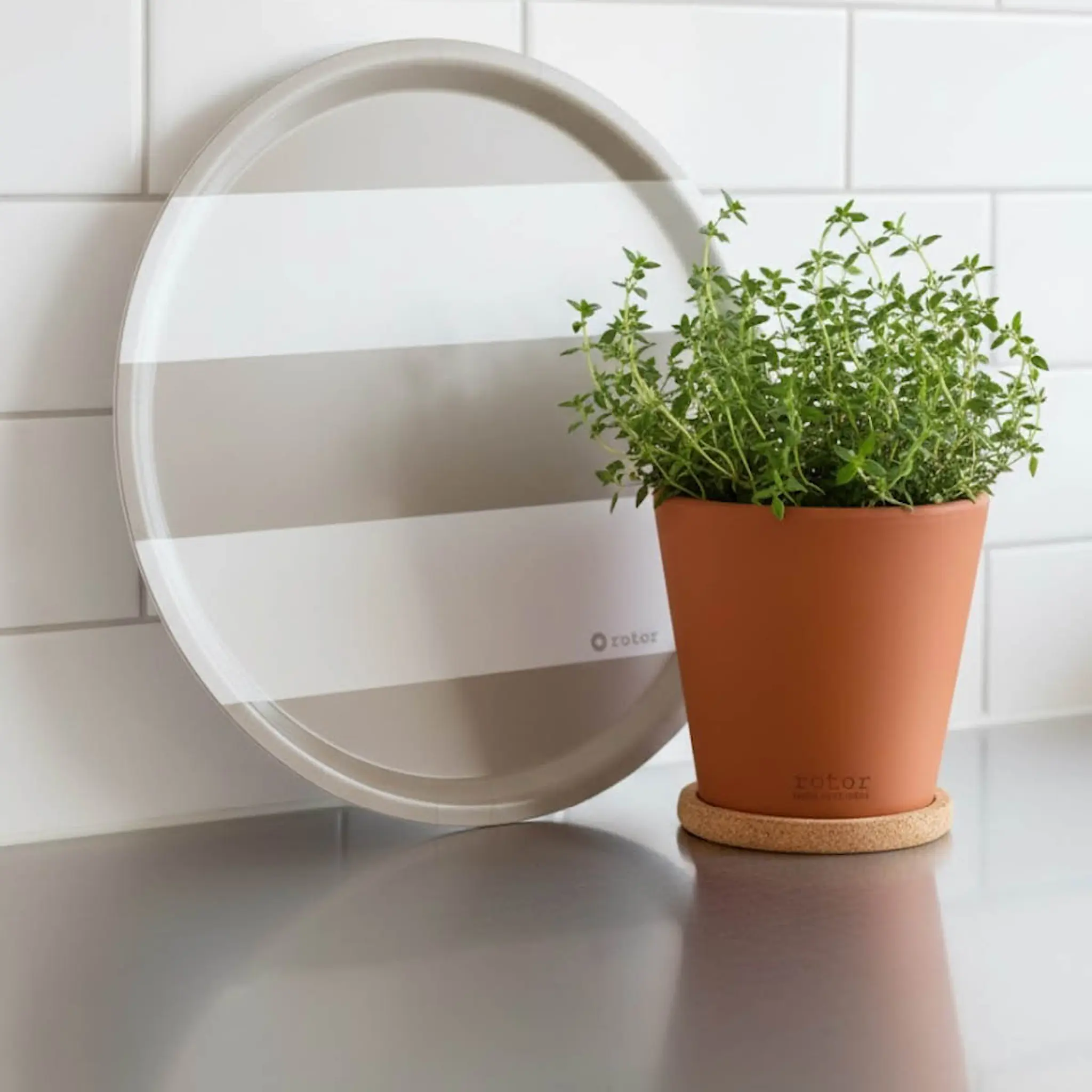 Rotor Design Stripes Tarjotin 38x38 cm Beige/Valkoinen